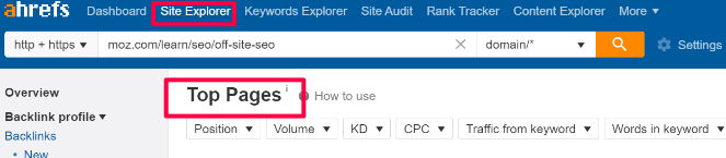 Ahrefs site explorer - Blog Tyrant top pages top keywords