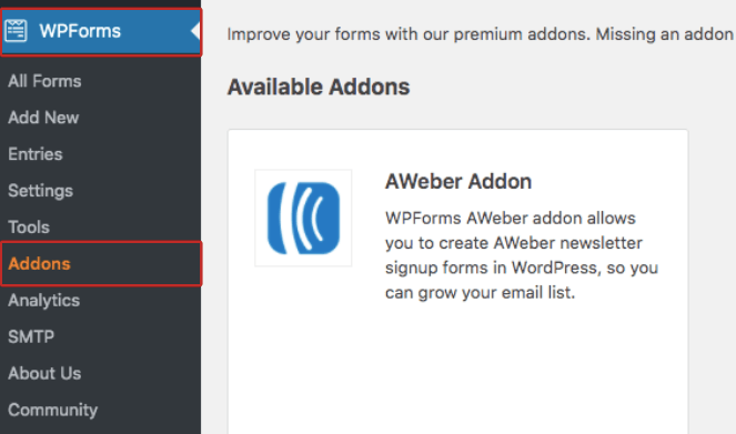 5.-wp-forms-add-on- - Blog Tyrant Click on WPForms then Addons to install an image upload form template