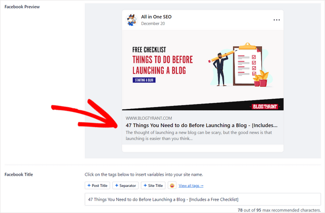 AIOSEO Facebook title preview - Blog Tyrant AIOSEO Facebook title preview