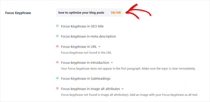 aioseo-settings-focus-keyphrase-analysis - Blog Tyrant optimize keyphrase with all in one seo