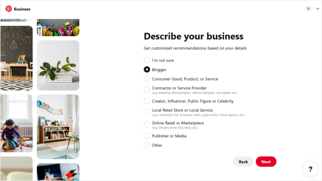 blogger-business - Blog Tyrant describe your business to set up your account