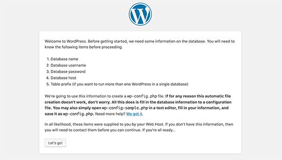 Click on Let's go - Install WordPress using FTP - Blog Tyrant Click on Let's go - Install WordPress using FTP