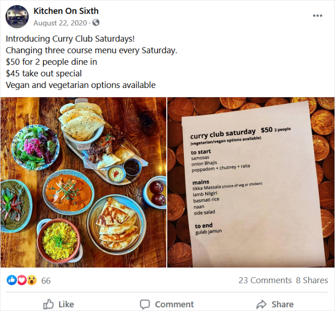kitchen-on-sixth-facebook - Blog Tyrant facebook post from restaurant