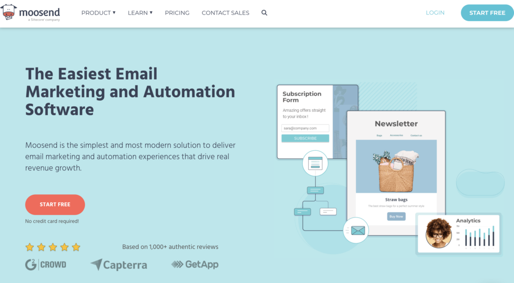 moosend-homepage - Blog Tyrant moosend email marketing platform homepage.