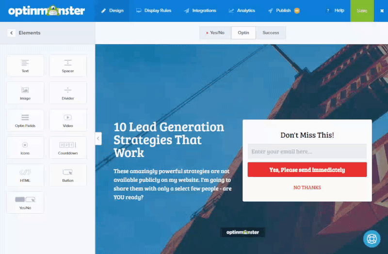 om-interface - Blog Tyrant optinmonster review of the drag and drop builder