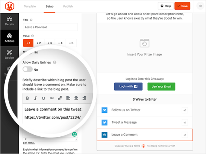 rafflepress-leave-a-comment-action - Blog Tyrant leave a comment giveaway action