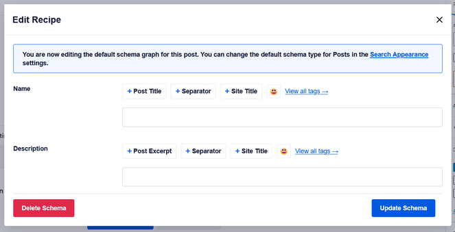 Add name, description, and author for the recipe schema - Blog Tyrant Add name, description, and author for the recipe schema