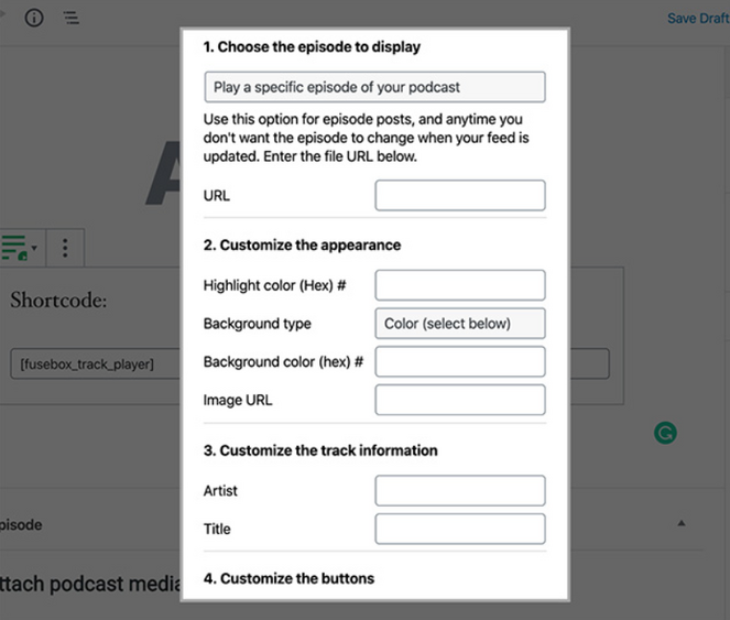 rsz_configure-shortcode - Blog Tyrant enter the url of your podcast episode