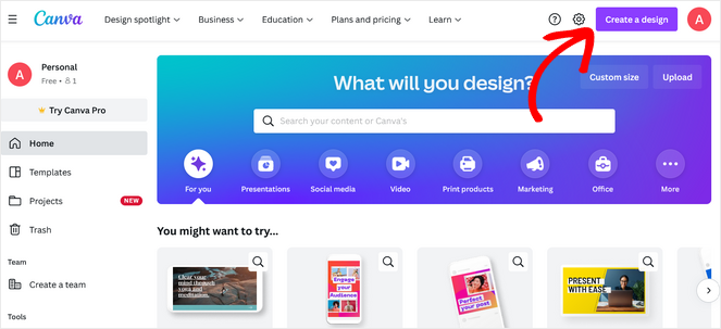 rsz_create-a-design-canva - Blog Tyrant Click the create a design button