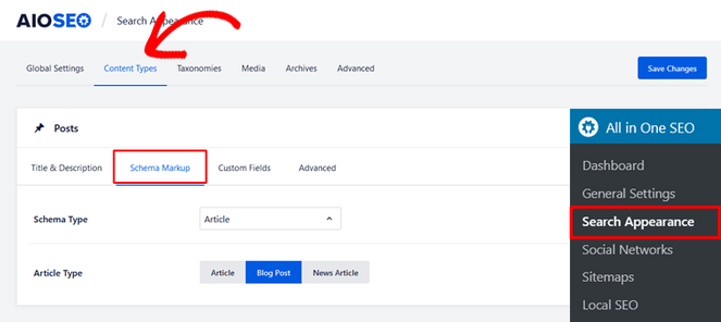 Search appearance schema markup settings in AIOSEO - Blog Tyrant Search appearance schema markup settings in AIOSEO
