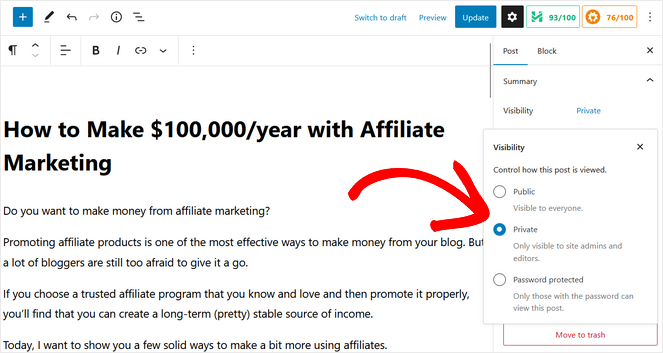 Set blog post visibility to private - Blog Tyrant Set blog post visibility to private