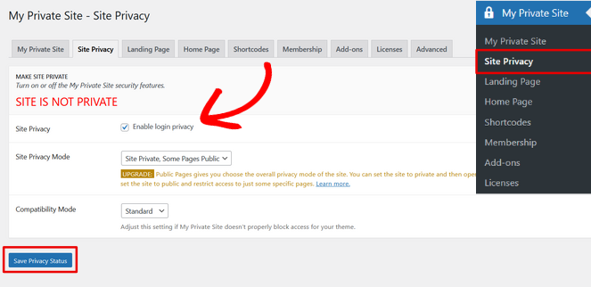 Enable login privacy - Blog Tyrant Enable login privacy