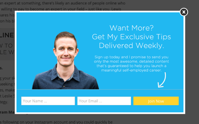 Ryan-Robinson-Newsletter-Email-Optin-1 - Blog Tyrant email signup example with photo