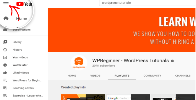Select-Menu - Blog Tyrant Embed youtube playlist in WordPress - click on menu icon
