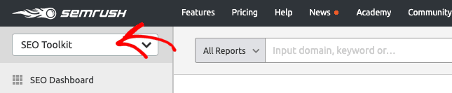 select seo toolkit from the semrush menu - Blog Tyrant select seo toolkit from the semrush menu