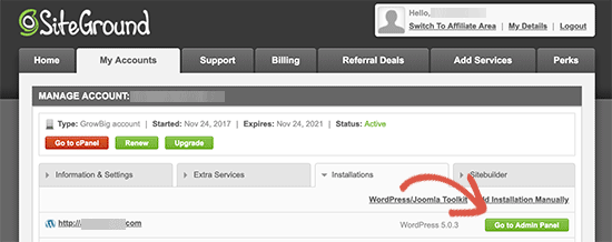 Click on visit admin panel - Install WordPress on Siteground - Blog Tyrant Click on visit admin panel - Install WordPress on Siteground